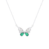 Asfour Crystal Chain Necklace With Emerlad Zircon Butterfly Pendant In 925 Sterling Silver-ND0438-WG